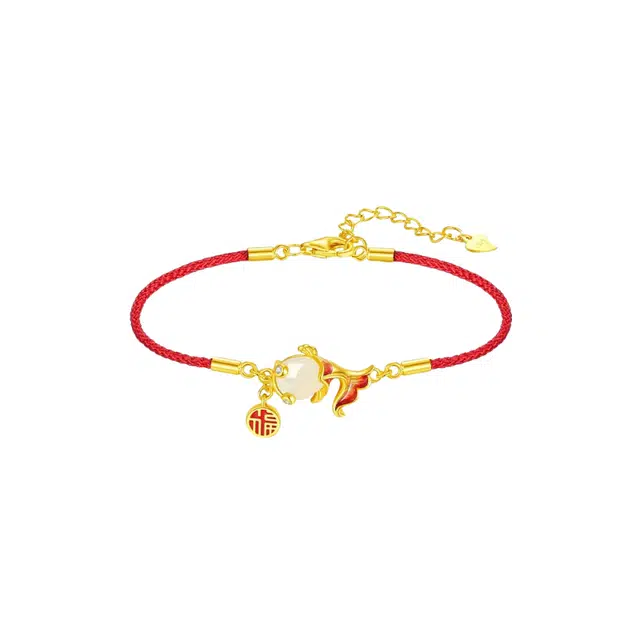 潮宏基 福中锦鲤 新中式国潮小众轻奢高级设计感 精致优雅时尚潮流气质#好运天然 玉髓 手链 女款