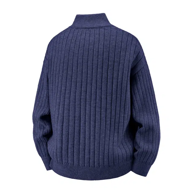 吾皇猫 原创美式复古高街简约基础款学院风立领长袖针织上衣慵懒风时尚贴布宽松双拉链休闲外套潮流潮牌百搭春秋季夹克 男女同款