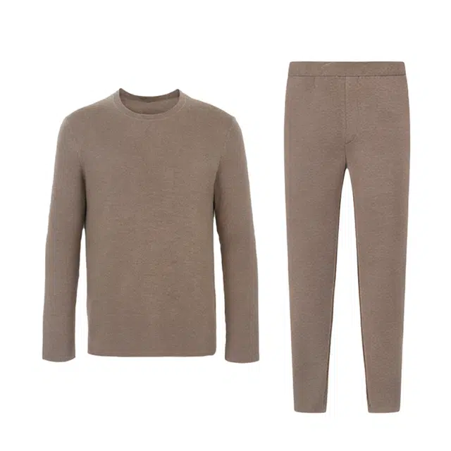 潞优野 简约舒适暖羊蚕丝亲肤圆领轻盈柔软加厚秋冬季打底保暖套装 男款