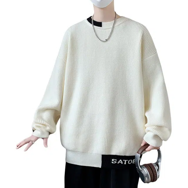 百胜狐 百胜狐圆领潮牌高级感男士秋冬季宽松慵懒风加厚保暖线衣打底针织衫 男款