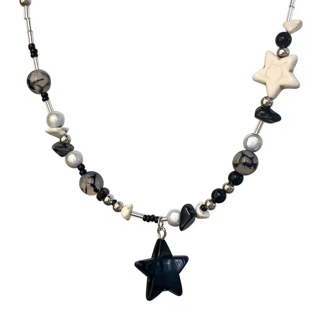 清脆小溪 甜酷风黑色星星锁骨链小众设计高级感新中式复古风时尚精致个性潮流百搭 合金 项链 女款