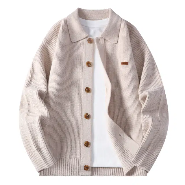 北欧攻略 北欧轻奢慵懒风秋冬季休闲开衫翻领加厚毛衣单排扣外穿外套宽松百搭潮流通勤高级感简约时尚柔软舒适针织衫 男女同款