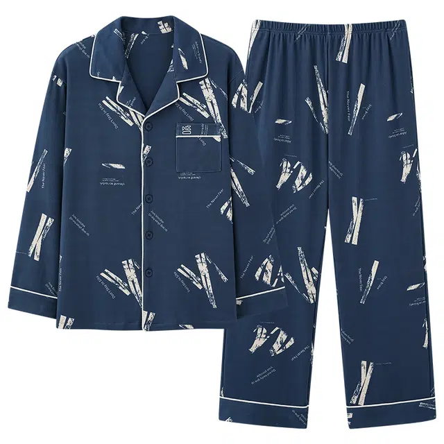 睦隆世家 排汗舒适通用印花长袖休闲睡衣套装 男款