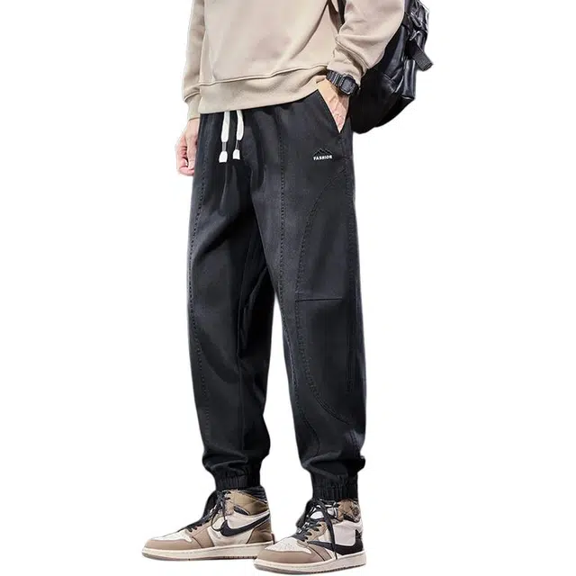 协协乐 高街机能风复古做旧水洗宽松哈伦束脚九分裤春秋季美式潮牌青少年抽绳休闲工装长裤子牛仔裤 男款