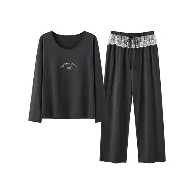 潞优野 甜美休闲带胸垫闺蜜磨毛可外穿舒适柔软棉家居服春秋款睡衣套装 女款