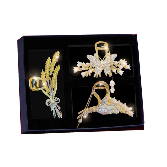 缔晶 森系清新麦穗铃兰鲨鱼夹套装 优雅造型感蝴蝶通勤配饰#好运 合金 发夹 女款