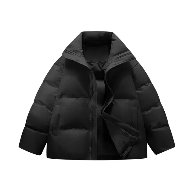 鸭鸭 云朵泡芙美式复古简约高街纯色基础宽松休闲低饱和多巴胺面包棉服保暖加厚百搭立领羽绒服 女款