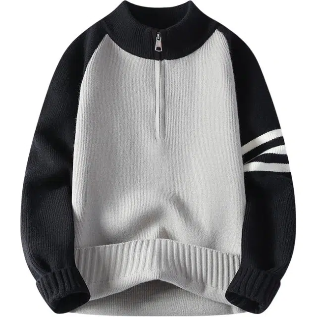 么宁 秋冬季撞色设计感毛衣简约百搭休闲外套舒适透气宽松上衣加厚保暖针织衫 男女同款