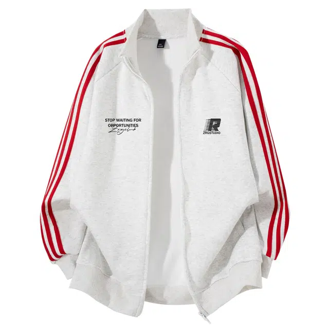 梓润格 时尚潮牌美式简约品牌字母印花宽松百搭休闲舒适柔软重磅拼接设计感撞色运动开衫外套长袖卫衣 男女同款