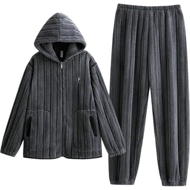 浮光岛屿 简约纯色时尚大气拉链连帽高级感家居服舒适亲肤保暖可外穿休闲睡衣套装 礼袋款 男款 浅蓝色