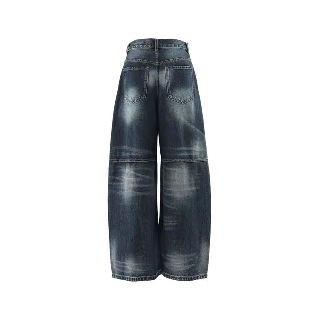 玫丝朵 美式复古高腰宽松阔腿裤弯刀裤百搭渐变猫纹垂感牛仔裤 女款