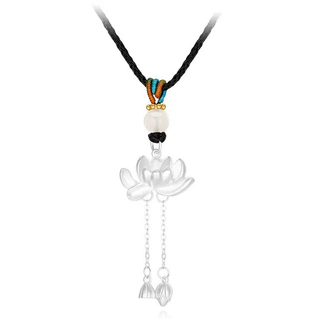 【好运莲莲 暴富款】 潮宏基 莲花流苏锁骨链新中式国潮 精致轻奢小众 森系时尚 礼盒 足银 银项链 女款