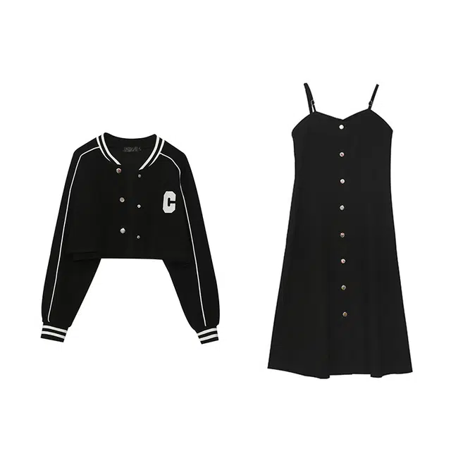 惟友 胖女生穿搭秋款秋装胖女孩显瘦胖妹妹气质学院风外套背心连衣裙大码女装裙装套装 女款