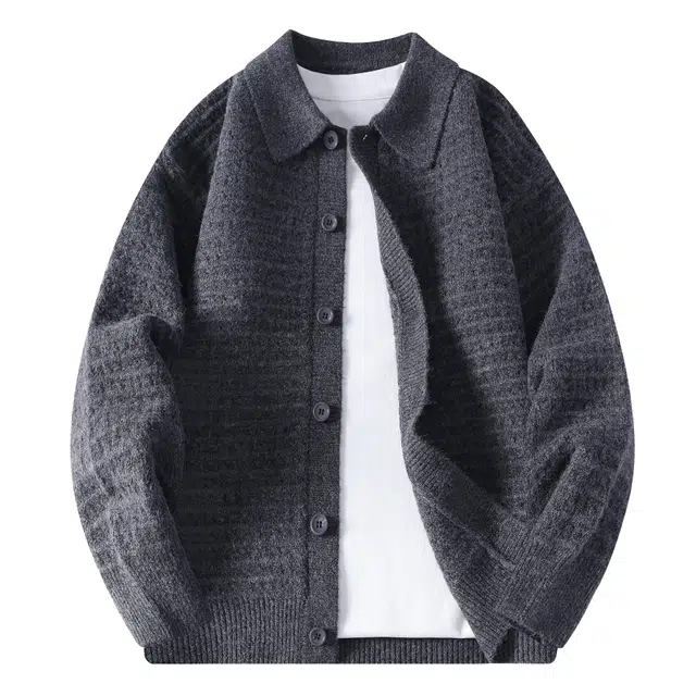 北欧攻略 美式复古基础款纯色百搭简约休闲宽松外套秋冬季翻领开衫单排扣通勤舒适慵懒风轻奢高级感针织衫 男女同款