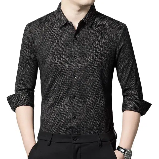 费尔岛上的猫 品牌高端个性印花长袖翻领休闲衬衣衬衫 男款