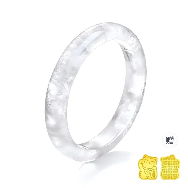 中国黄金 央创时尚 白月光玉镯 清冷轻奢新中式国风通透梦幻 纯净能量好运贵妃镯 温婉气质汉服旗袍百搭#好运 白水晶 手镯 女款