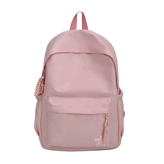 單倉 高颜值简约可爱时尚设计学院风通勤百搭背包初高中学生大容量轻便耐磨书包 尼龙 双肩包 常规 女款 粉色/蓝色/黄色/绿色/黑色