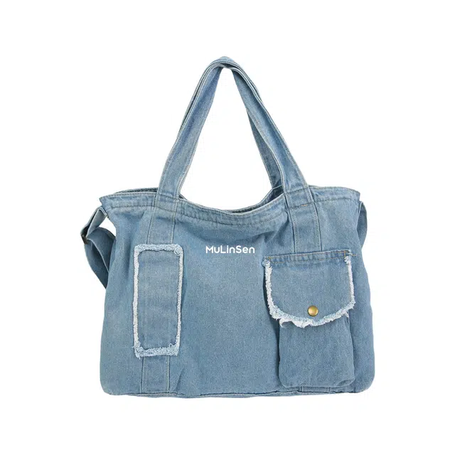 木林森 时尚复古大容量通勤百搭 牛仔布和涤纶 斜挎单肩包 常规 男女同款情侣款 浅蓝色/深蓝色