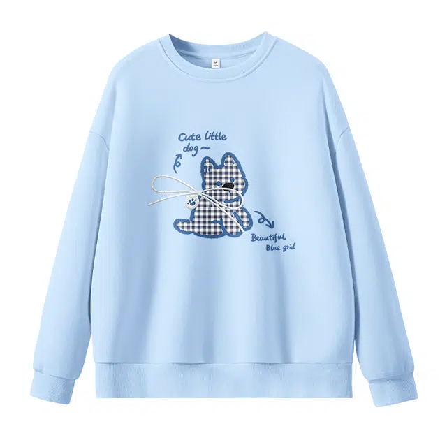 棉致 格子小狗简约柔软百搭通勤舒适弹力学院风多巴胺宽松落肩圆领长袖卫衣 男女同款