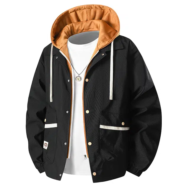 金盾 大码假两件休闲宽松连帽夹克外套 男款