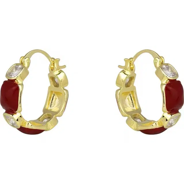 澜耀 气质红色耳圈 新中式国风小众设计轻奢时尚耳饰 合金 耳环 女款