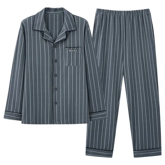 睦隆世家 舒适亲肤简约透气长袖睡衣套装 男款