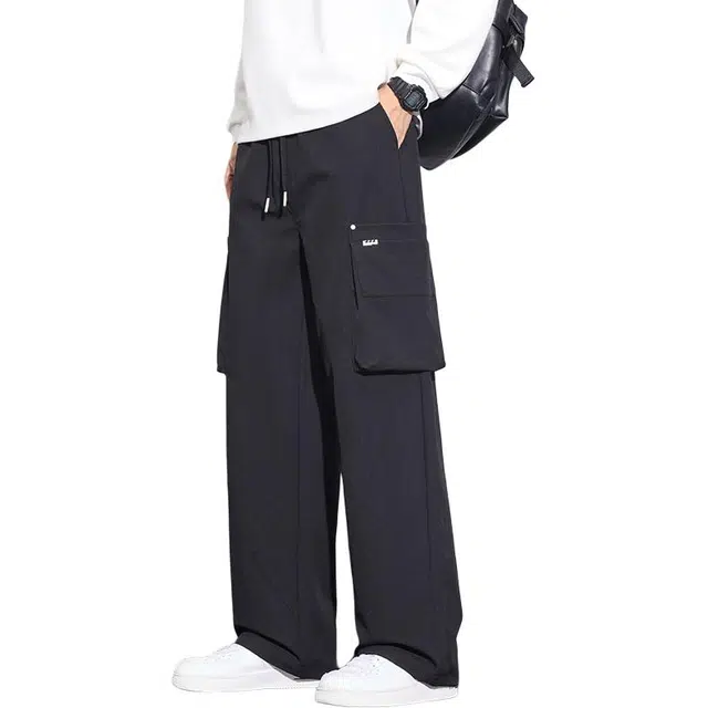 协协乐 美式高街男士春秋季直筒宽松阔腿山系户外伞兵拖地裤青少年抽绳痞帅休闲长裤子工装裤 男款