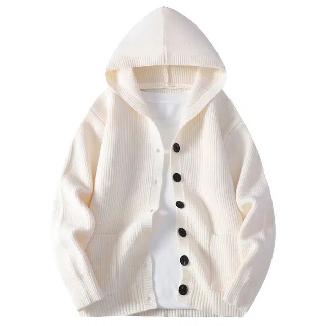 北欧攻略 美式基础款连帽慵懒风开衫外套休闲百搭单排扣上衣长袖秋冬季纯色宽松落肩舒适绒软带口袋针织衫 男女同款