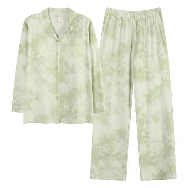 顶瓜瓜 简约开衫舒适休闲风长袖翻领设计家居服睡衣套装 女款