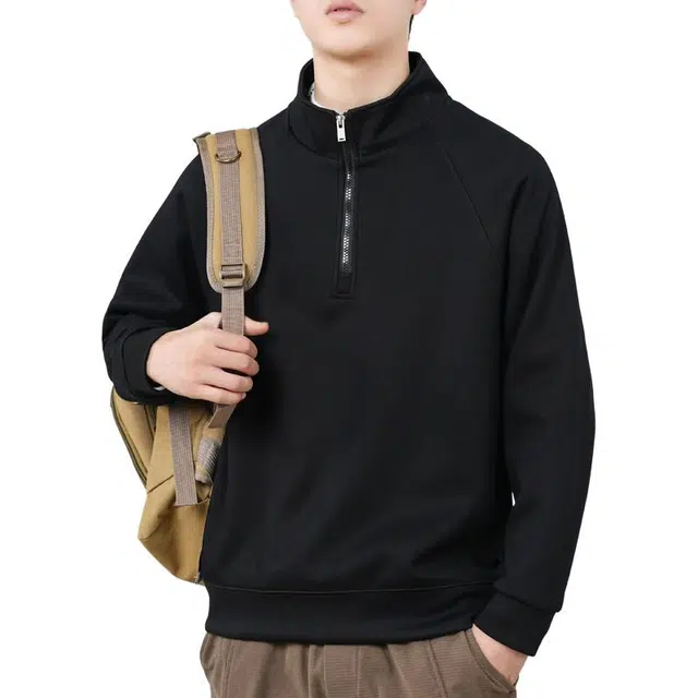 协协乐 立领拉链长袖男士春秋季宽松套头打底衫秋冬拼接设计感上衣早秋小众设计款卫衣 男款