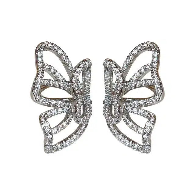 澜耀 气质银色蝴蝶 日韩小众轻奢冷淡风超仙耳饰#好运 合金 耳环 女款