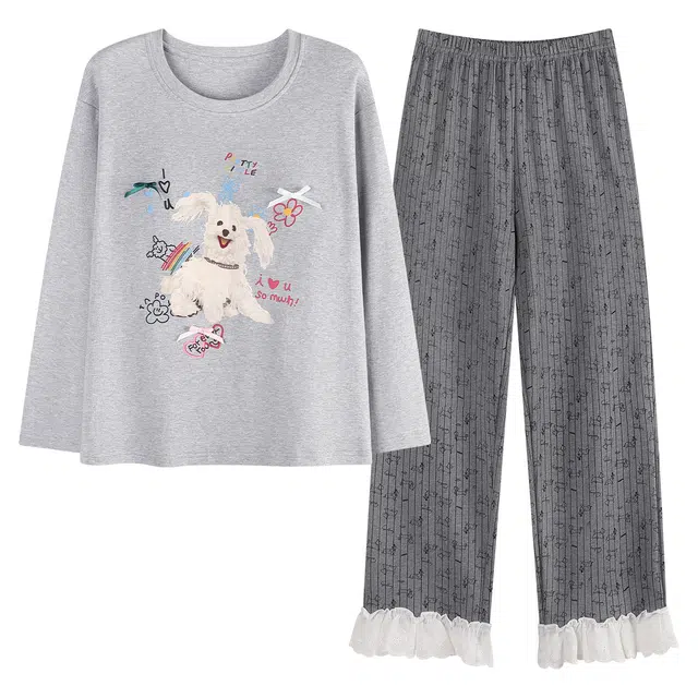 顶瓜瓜 家居女长袖圆领舒适休闲简约设计服睡衣套装 女款