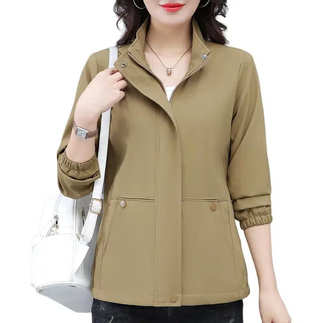 缪斯的诱惑 穿搭通勤经典时尚潮流简约运动轻便工装冲锋软壳衣百搭纯色舒适柔软透气拉链开衫长袖上衣休闲立领夹克外套 女款