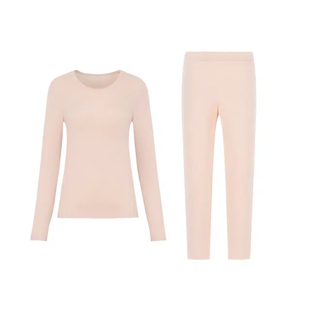 潞优野 简约纯色醋酸羊绒加厚秋衣秋裤发热打底衣内搭秋冬季保暖套装 女款