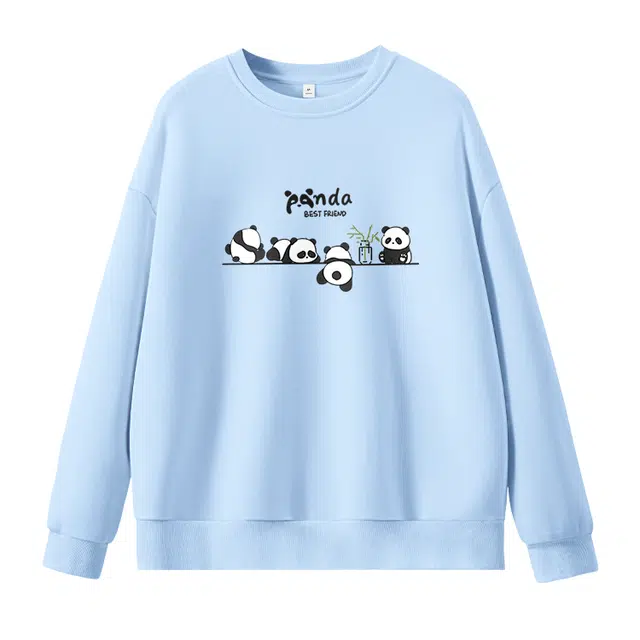 棉致 慵懒小熊猫简约柔软百搭通勤舒适弹力学院风多巴胺宽松落肩圆领长袖卫衣 男女同款