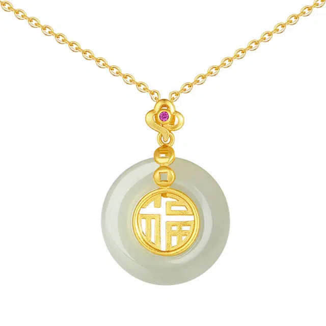 【鸿运扣福】 潮宏基 福字平安扣锁骨链 新中式国风 小众轻奢高级设计感 精致优雅时尚有气质 招财纳福 百搭不撞款#好运 玉髓 项链 女款