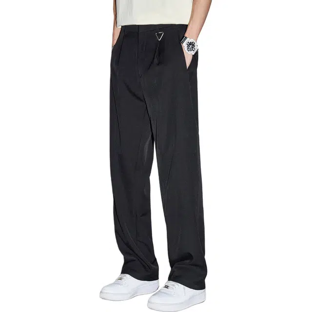 隐狼世家 夏季男冰丝薄款潮流宽松垂坠感直筒捏褶西装裤休闲裤 男款