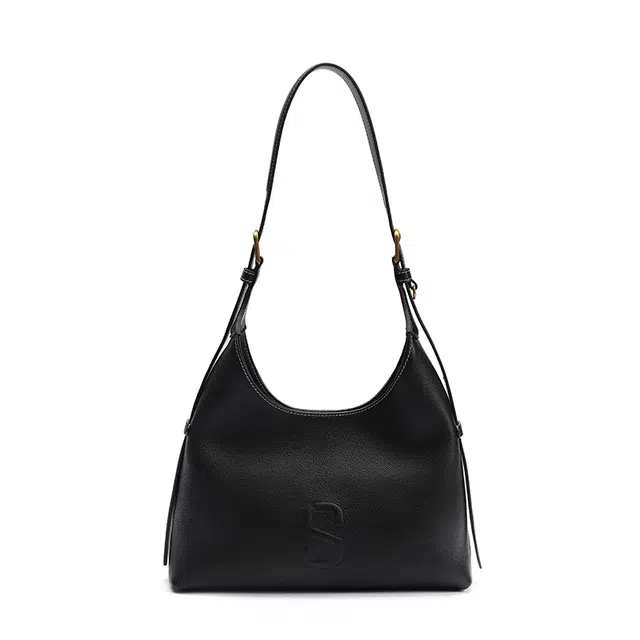 西木汀 小众设计时尚通勤简约百搭时尚 牛皮 单肩包 常规 女款 深邃黑/巧克力棕/米灰色