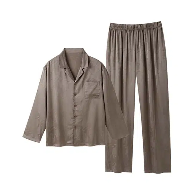 潞优野 轻奢高级亲肤冰丝长袖仿真丝绸大码家居服春秋款睡衣套装 男款