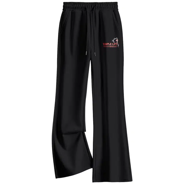 棉致 樱花猫猫百搭潮流时尚个性柔软细腻弹性抗皱保暖舒适透气松紧系带喇叭休闲裤 女款