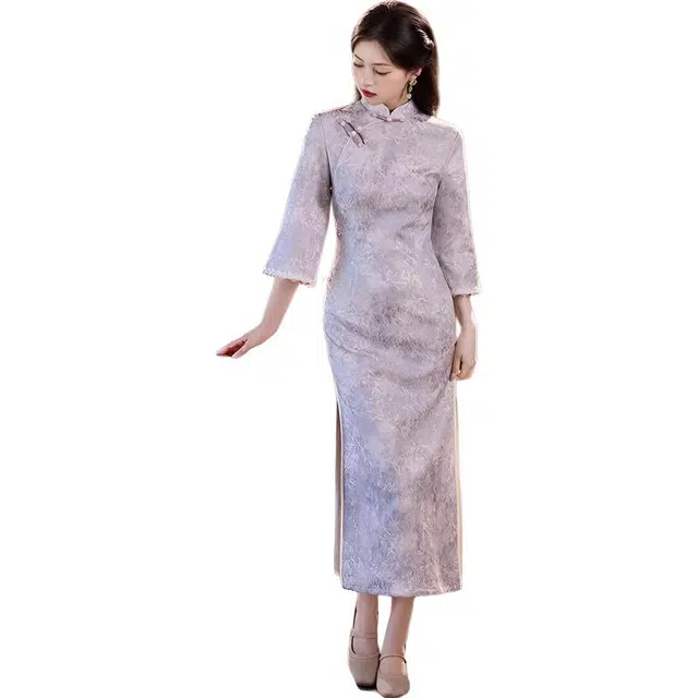 敲模女孩 新中式国风旗袍气质高端修身改良版少女年轻款长袖连衣裙 女款