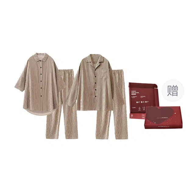 静英鸾 情侣舒适休闲风长袖翻领开衫简约设计家居服睡衣礼盒 男女同款