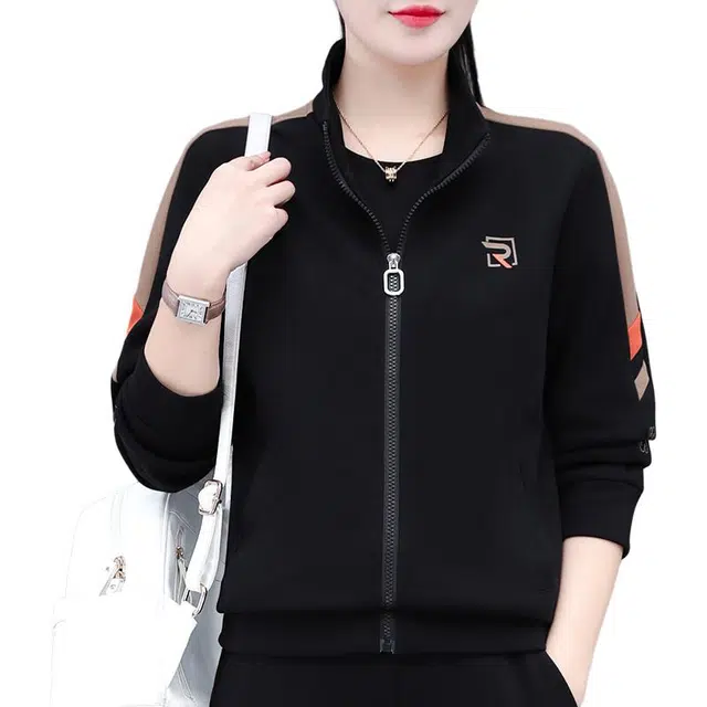 缪斯的诱惑 经典款减龄时尚潮流字母印花简约休闲运动轻便软壳衣百搭纯色拼接条纹日常通勤舒适柔软透气拉链开衫上衣立领夹克外套 女款