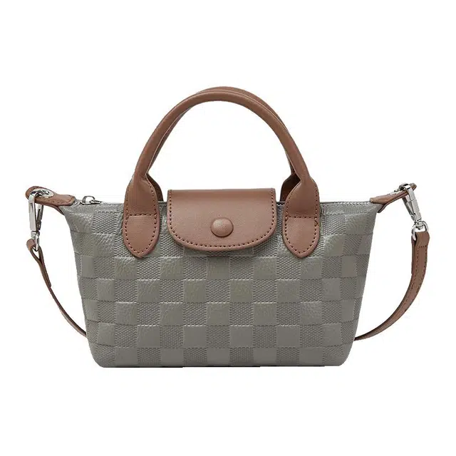 老人头 磁扣开袋 牛皮革+合成革 饺子包手提包 常规 女款 灰色/黑色