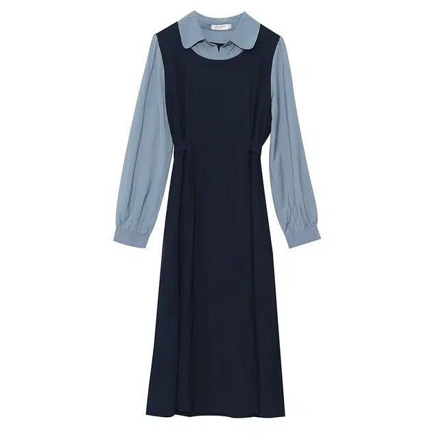 惟友 胖妹妹显瘦女装大码胖女生连衣裙秋装裙子胖女孩穿搭秋款长裙 女款 复古气质假两件少女感