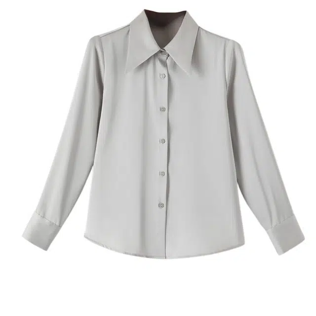 晚白 简约翻领排扣设计垂坠顺滑衬衫 女款