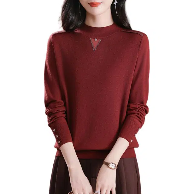 袋鼠 休闲简约舒适百搭减龄半高领纯色亲肤柔软打底针织衫 女款