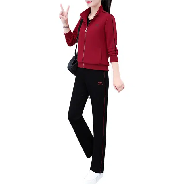 缪斯的诱惑 时尚三件套大码春秋一整套韩系高级感优雅气质洋气减龄简约舒适百搭拉链开衫立领外套搭短袖纯色直筒长裤运动休闲卫衣套装 女款