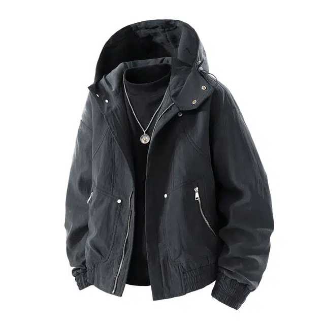 金盾 秋季潮牌美式宽松连帽外套上衣夹克 男款