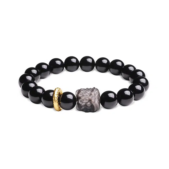 木盛缘 【时来运转   平安顺遂】#好运 黑曜石 醒狮跑环单圈手串 男女同款情侣款